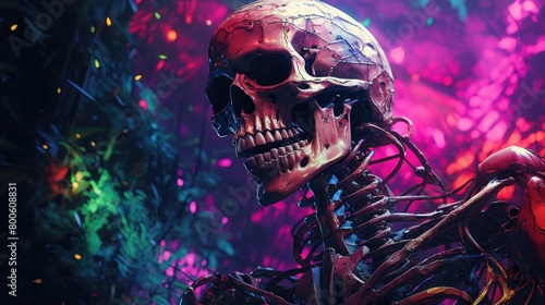 a photo skeleton full of bright colors in the style of terror wave photo