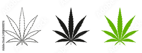 Cannabis leaf icon set. hemp marijuana leaf vector symbol in black and green color.