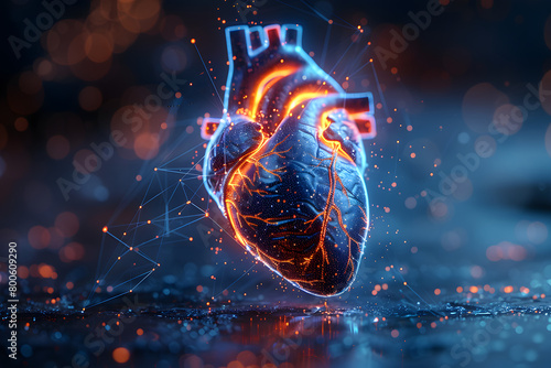 Red Hologram heart virtual illustration medicin photo