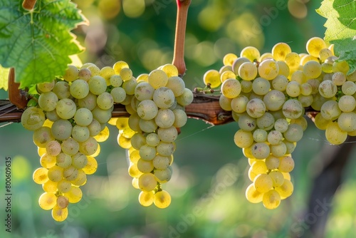 White wine grapes on the vine in a vineyard in the palatinate photo
