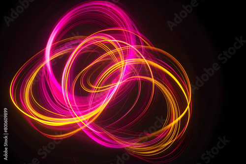 Dynamic neon swirl lines in pink and yellow. A striking abstract composition.