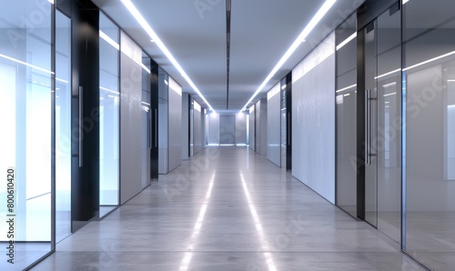 The corridor exudes a futuristic ambience, with its glowing floor and strategic lighting