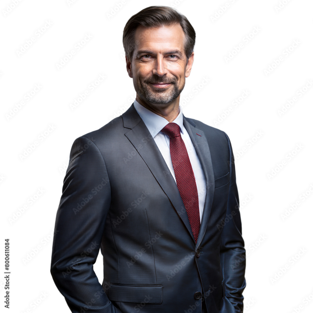 Businessman in suit and tie on transparent background poses for portrait Businessman in suit and tie on transparent background poses for portrait