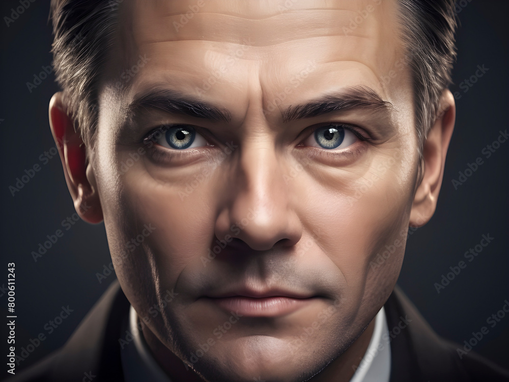 Fototapeta premium A striking portrait capturing the enigmatic essence of a man through his intense gaze and commanding presence