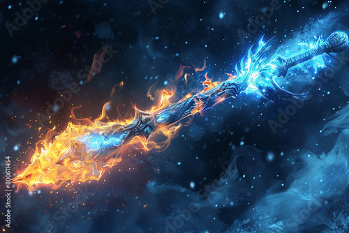 Frostfire phoenix mace blazing with icy flames  rising from the depths of winter s embrace.