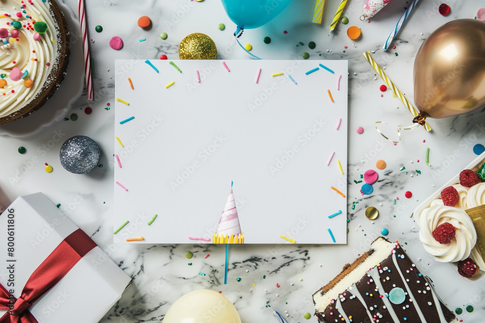 Fototapeta premium Blank mockup amidst birthday festivity clean lines understated elegance