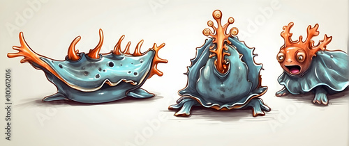 Two quirky, animated blue blobs with splashes and orange tentacle-like appendages bring a playful vibe to the scene