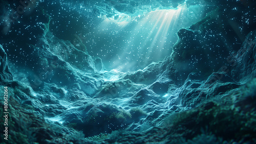 Ultra-High Definition 3D Bioluminescent Underwater Landscape photo