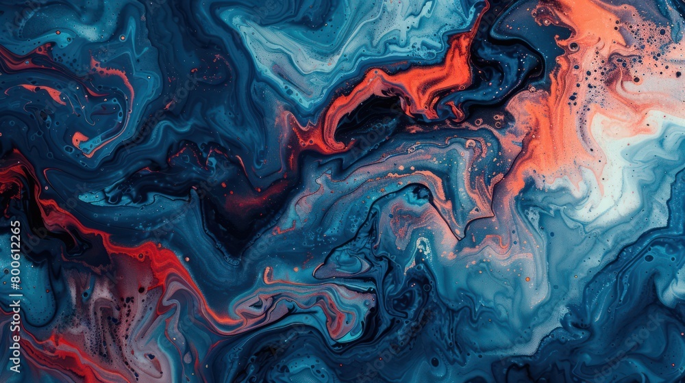 This image captures dynamic movement where rich red merges with blue shades, framed by black for a powerful contrast This image captures dynamic movement where rich red merges with blue shades, framed by black for a powerful contrast
