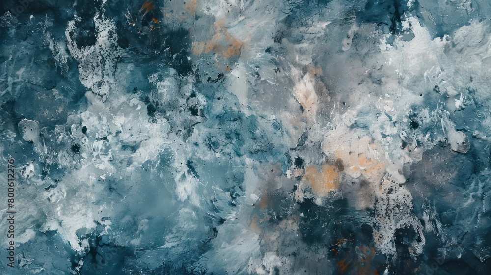 This image features a blend of blue and orange hues with a rough, textured surface that creates an abstract backdrop
