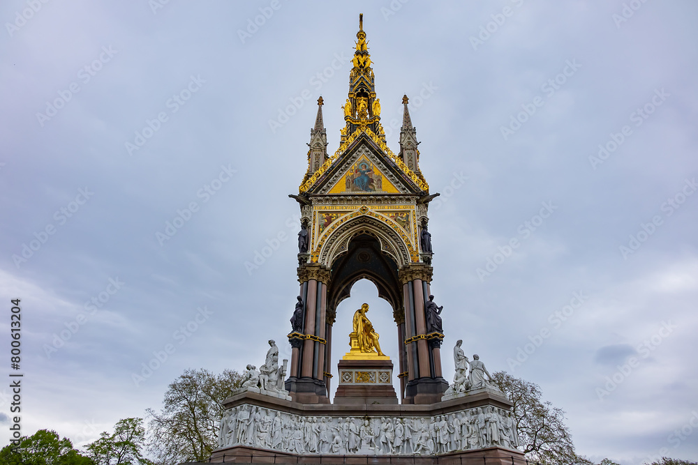 Architectural fragments of Prince Albert Memorial - Iconic, Gothic Memorial to Prince Albert (1876) in London, England, UK.