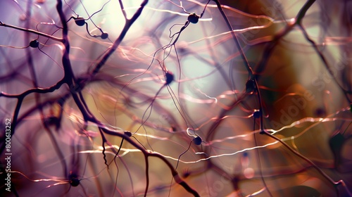 Neurons or nervous system impulses in human brain and body, abstract view on lights