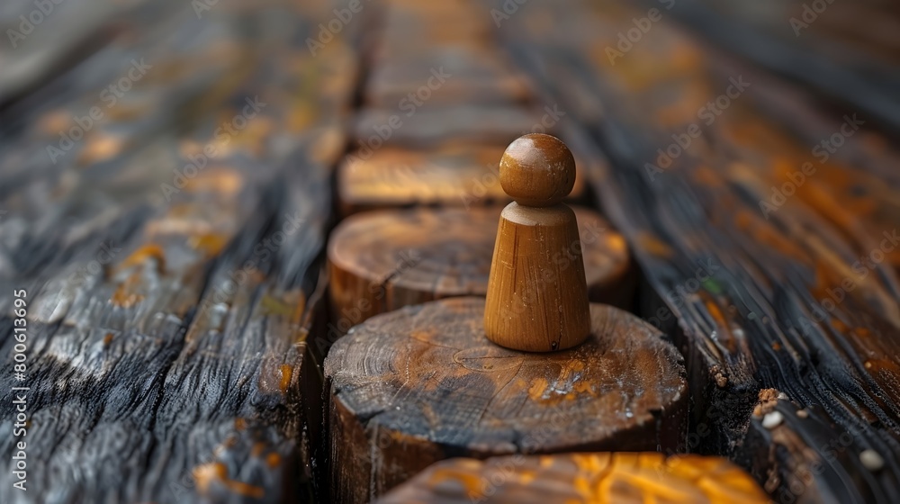 Naklejka premium Weathered Wooden Planks with Minimalist Figurine Accent description This image depicts a close up view of a weathered and textured wooden surface