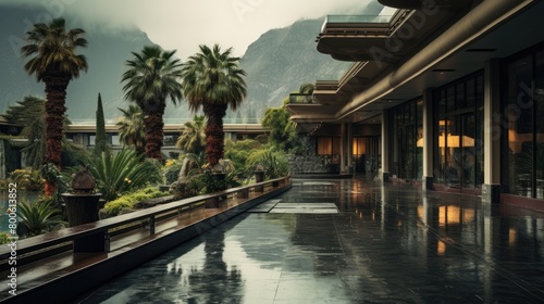 a picture museum mountainside palm trees sun showers springs hotel raining pouring © positfid