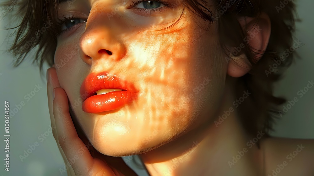 Natural and Muted: Intimate Portrait of Hand and Lips Natural and Muted: Intimate Portrait of Hand and Lips