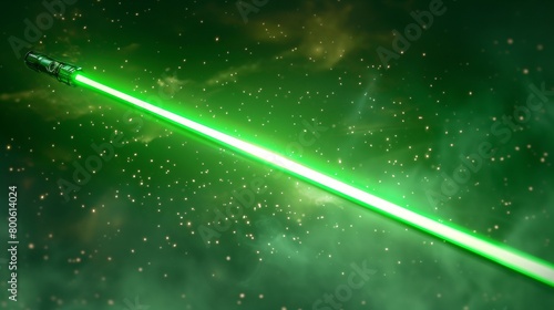 Illuminated green lightsaber on background  photo