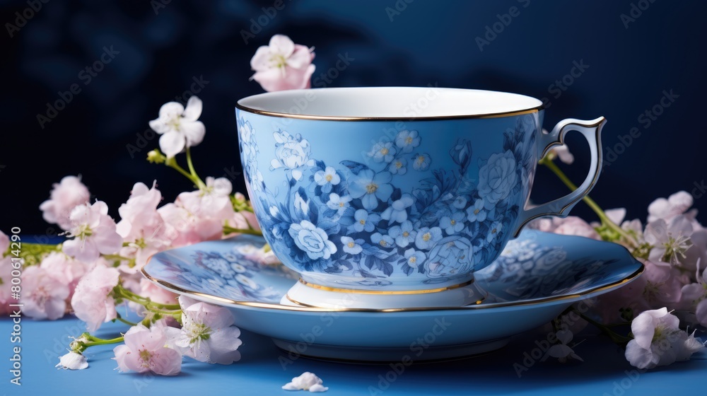 A picture tea made of forget me not flowers, soothing, food photography, blue porcelain cup, delicate, morning light A picture tea made of forget me not flowers, soothing, food photography, blue porcelain cup, delicate, morning light