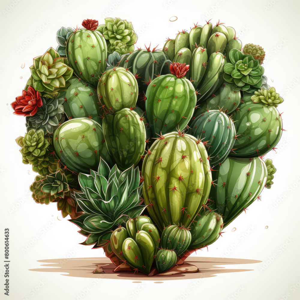 Obraz premium Watercolor Cactus Heart, clipart Illustration, Generative Ai