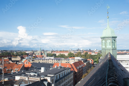 Summer day in Copenhagen. Aerial view from Round tower