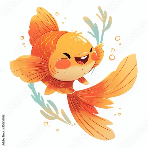 Cartoon Goldfish, Adorable Illustration on a White Background
