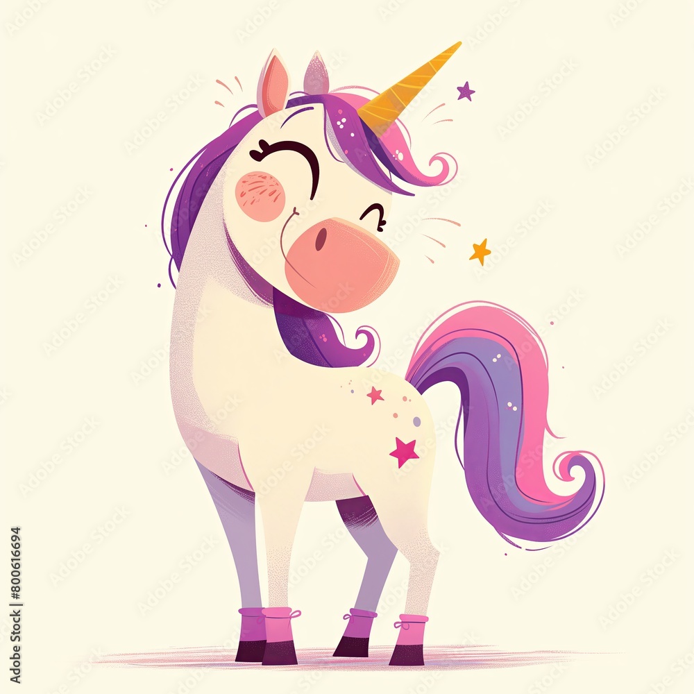 Cartoon Unicorn Horse, Adorable Illustration on a Pastel Background Cartoon Unicorn Horse, Adorable Illustration on a Pastel Background