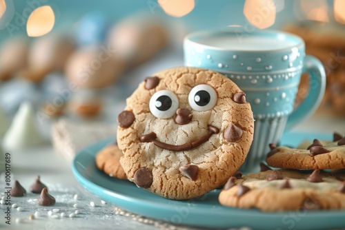 Smiling Cookie with Chocolate Chips and Cup