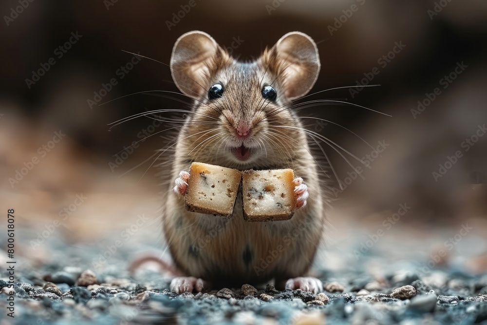 A rodent with whiskers is nibbling on cheese with holes, a small animal food A rodent with whiskers is nibbling on cheese with holes, a small animal food