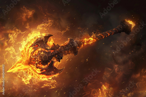 Infernal avenger's mace smoldering with infernal rage, incinerating sinners with divine wrath. photo