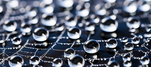 A Close-up of a Dew-Covered Spider Web with Black Backdrop