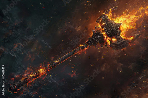 Infernal mace wreathed in flames, scorching foes with each fiery impact. photo