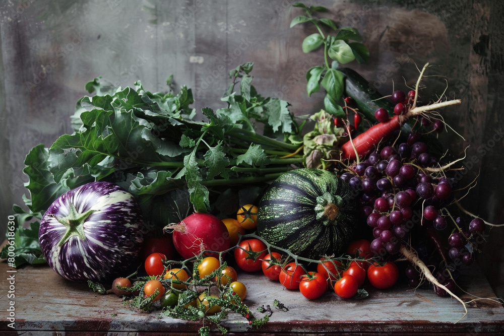 Heirloom vegetables artistic composition farm fresh vibes  