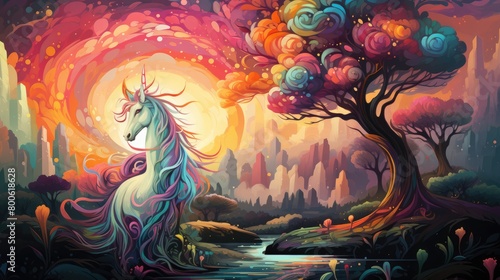 a image unicorn watercolor diamond painting art in beauty background © positfid