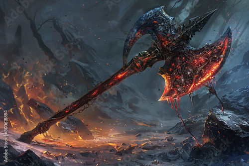 Infernal warlock's soulbound battle axe, its blade thirsting for the souls of the fallen. photo