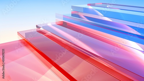 Modern abstract geometric architecture: Reflective glass in blue and red tones