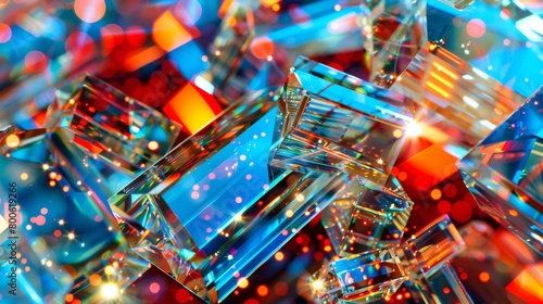 Abstract vibrant crystals with colorful bokeh effect in blue and red hues © Irina.Pl