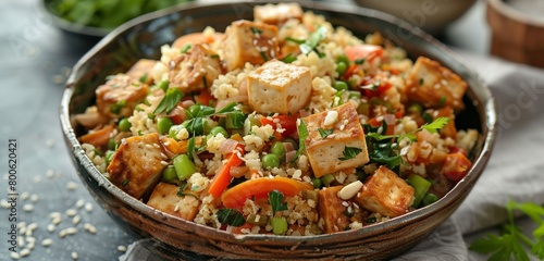 Vibrant tofu and vegetable stir-fry, ideal for a nutritious vegan meal.