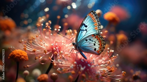 a illustration pearl butterfly with the colorful flowers