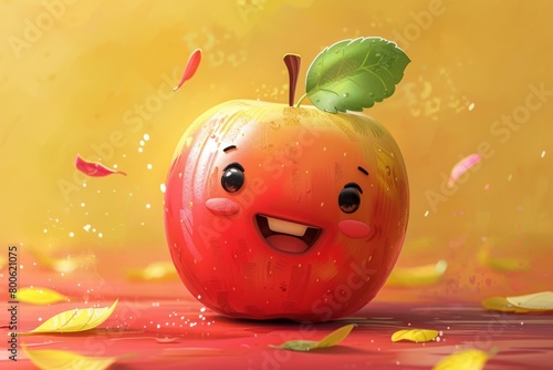 Happy Apple Character in Autumn Illustration