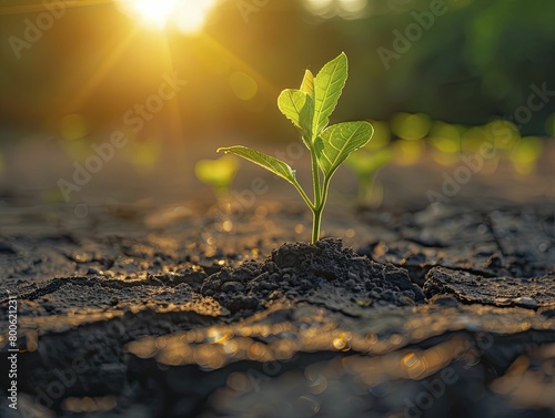 A resilient sapling emerges through rugged soil, symbolizing growth and determination for environmental advocacy and personal development programs.
