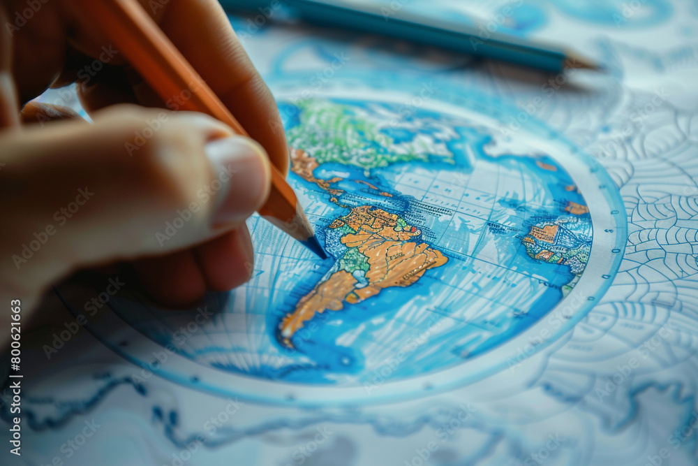 Macro shot of a hand drawing a carbon footprint reduction plan for a multinational corporation Macro shot of a hand drawing a carbon footprint reduction plan for a multinational corporation