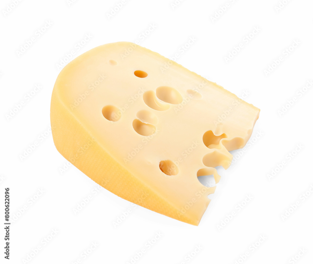 Piece of delicious cheese isolated on white