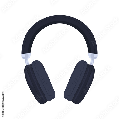 Wireless earphone, industrial equipment in flat style. Acoustic headphones, audio equipment for music listening isolated. Cordless earphones, electronic Device, accessory. Colored vector illustration