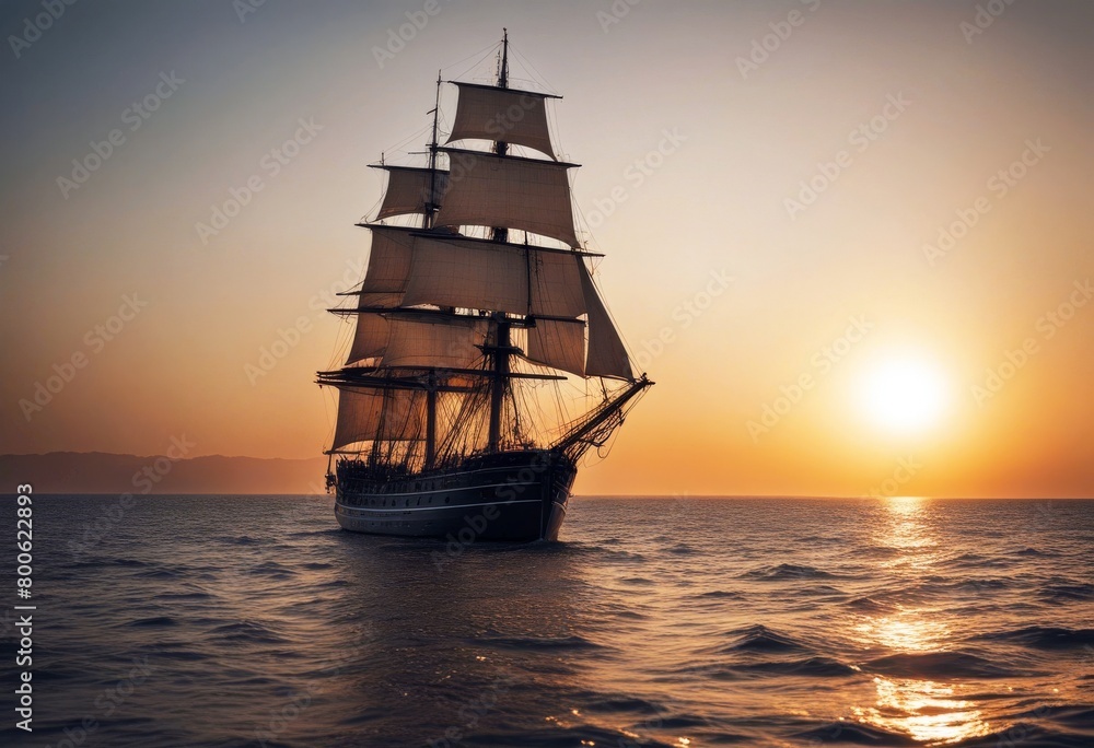 'ship sailing sunset sailboat sun sea sail evening ocean sky wave wind three-dimensional anchor boat breeze caravel concept creative cruise exploration frigate galleon galley hand-made'