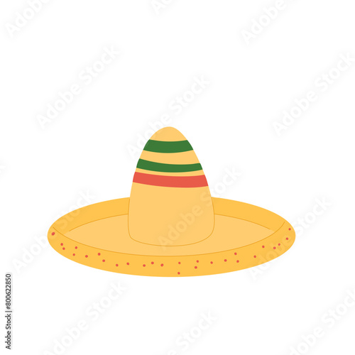 Sombrero Mexican Festival traditional hat. Vector flat hand drawn illustration isolated on white background.