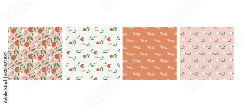 Floral collection seamless pattern. Pink wildflowers endless background set. Summer meadow repeat covers. Botanic loop ornament. Vector hand drawn illustration.