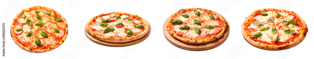 Collection of Margherita Pizza isolated on transparent png background. Generative ai