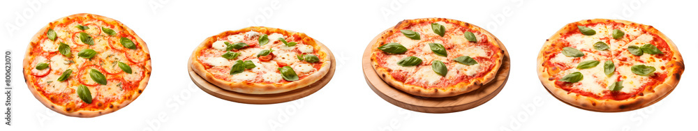 Collection of Margherita Pizza isolated on transparent png background. Generative ai Collection of Margherita Pizza isolated on transparent png background. Generative ai