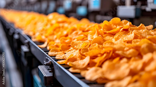 Production line for Potato chips, modern food plant for snacks, generated AI