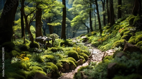 a image landscape magical forest, with a tilt-shift lens effect