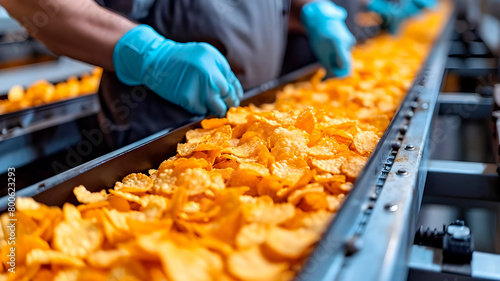Production line for Potato chips, modern food plant for snacks, generated AI
